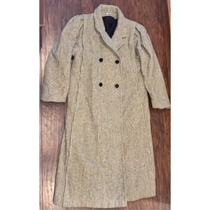 VTG Jill Jr OverCoat Long Trench Coat Striped Tweed Double breasted USA Made Med